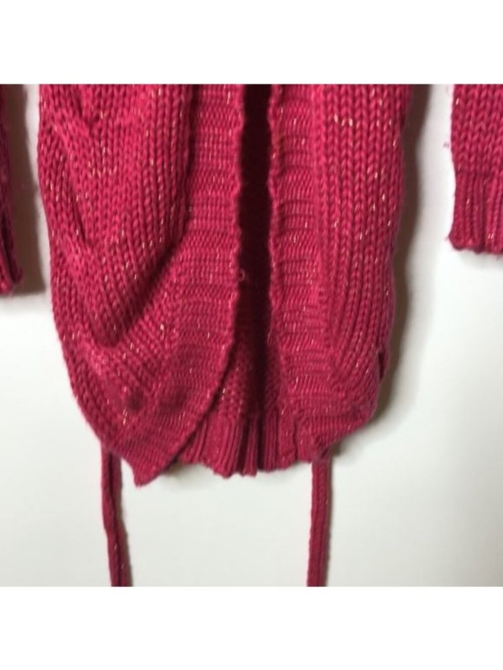 Vero Moda Womens Pink Metallic Knit Belted Collared Button Cardigan Sweater - Picture 6 of 9
